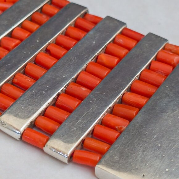 Nina Gill Paris Coral & Sterling Wide Bracelet (83.7g) - Picture 8 of 10